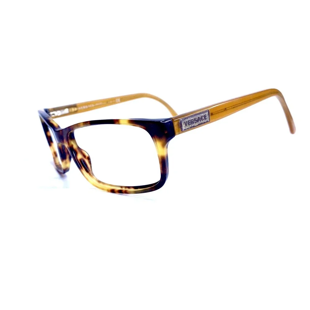 Versace Brown Tortoise Rectangular Wrap Eyeglass Frames 54 17 135 Vintage Italy